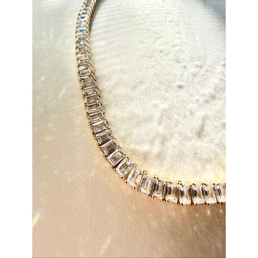 Dolce West Gold Tone Baguette Crystal Tennis Choker Necklace NWT - Picture 9 of 15